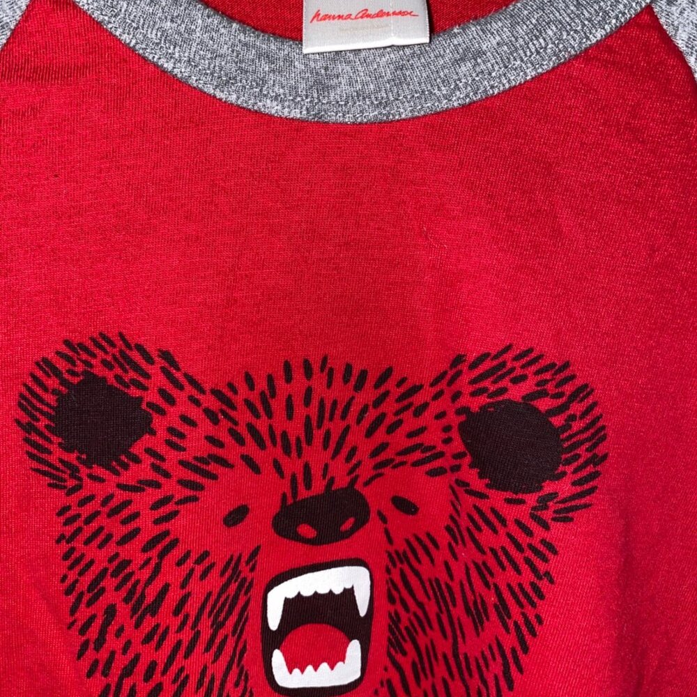 Hanna Andersson Red Bear Sueded Jersey Long Sleeve Baseball Art Tee. Size 10 - Picture 4 of 5